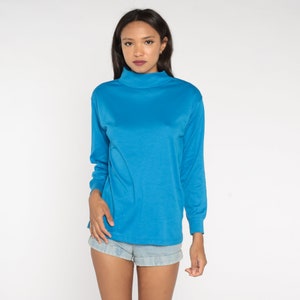 Blue Turtleneck 90s Long Sleeve Shirt Basic Top Normcore Pullover Simple Plain Layering Minimalist Tee Vintage 1990s Large L