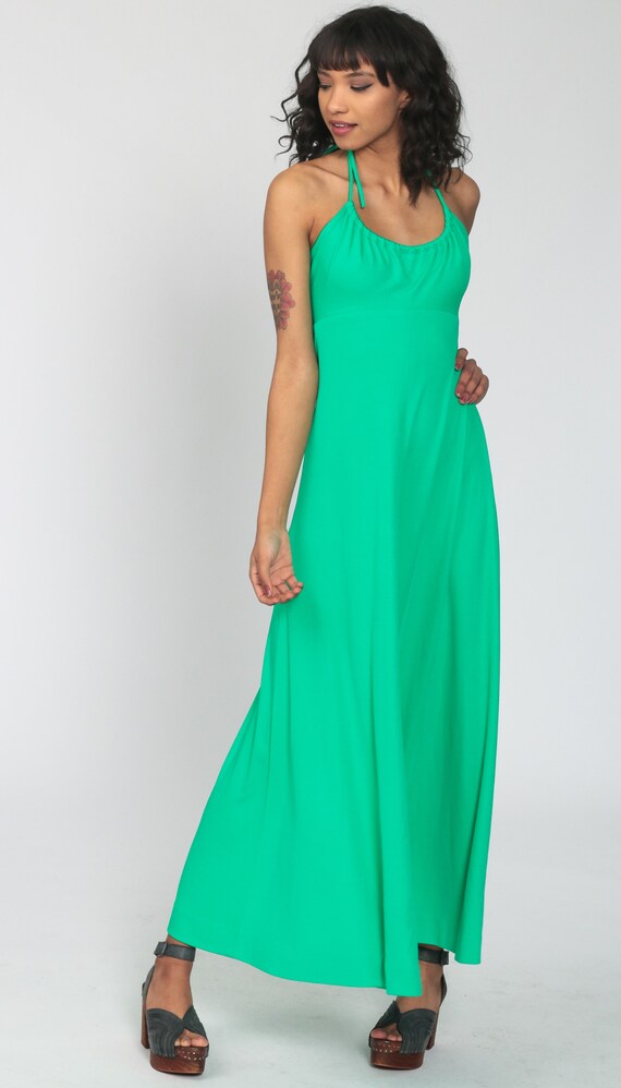 Wide Leg Jumpsuit Dress Brightt Green Hippie Pant… - image 4