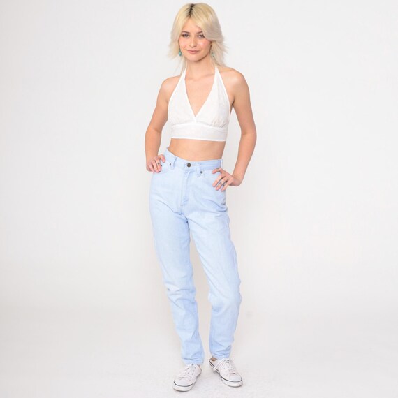 90s Mom Jeans Lee Riders Jeans Tapered Leg High Waisted Rise Light Wash Blue Denim Pants Retro Slim Fit Vintage 1990s Extra Small xs Tall