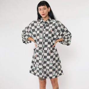 Vintage 90s Jetsons Shirt Astro Checkerboard Graphic Button Up Shirt Great Dane Pattern Silk Linen Cartoon Top 1994 Oversized Men's Large