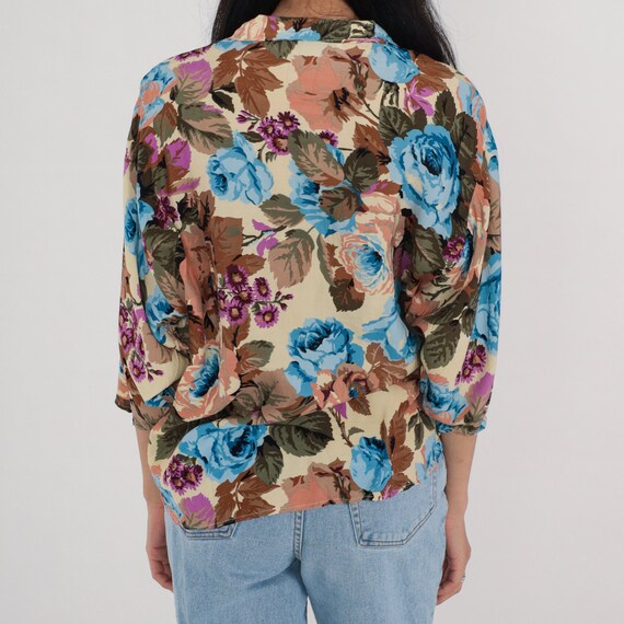 90s Floral Blouse Button up Shirt Rose Flower Pri… - image 4