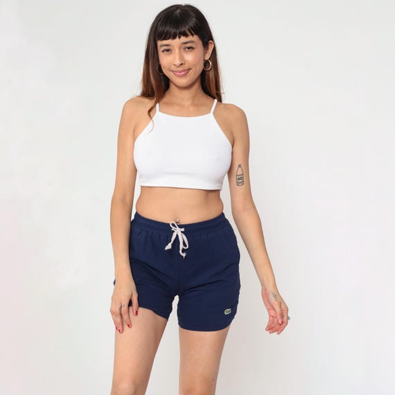 Vintage Navy Blue Lounge Shorts 80s Casual Preppy Shorts High Waisted Retro Shorts 1980s Elastic Waist Plain Pull On Shorts Extra Small xs