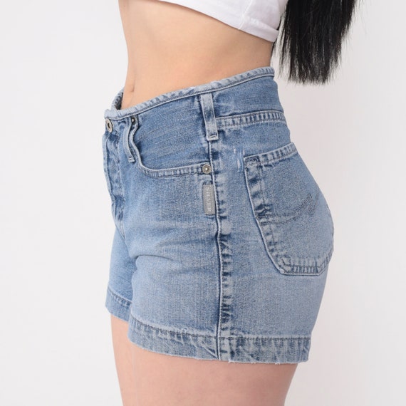 Y2K Jean Shorts Silver Jean Shorts Mid Rise Blue Denim Shorts 00s Vintage Retro Summer Jean Shorts Small 27