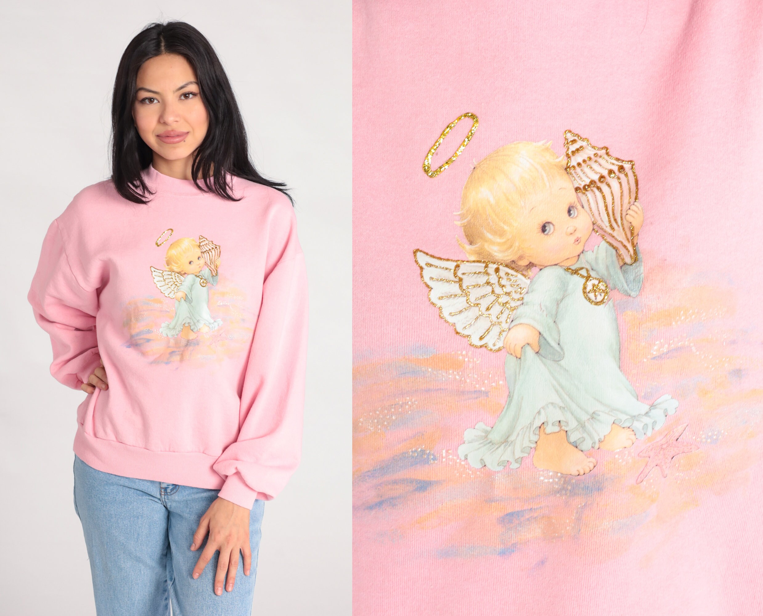 Baby Angel In A Heart Graphic Print Men's Casual Creative Pullover