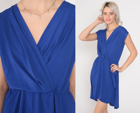 Blue Party Dress 90s Mini Dress Sleeveless Faux W… - image 1