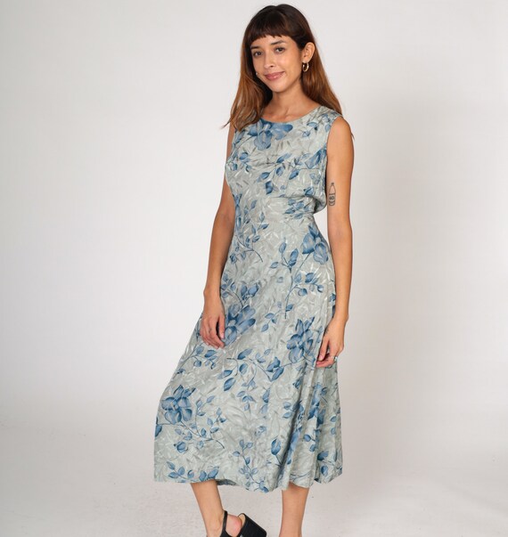 Floral Sheath Dress Y2k Embossed Midi Dress Grey … - image 4