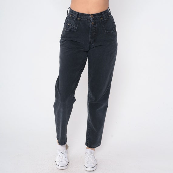 90s Mom Jeans Faded Black Zena Jeans High Rise Waist Jeans Exposed Button Fly 1990s High Waisted Denim Pants Vintage Small 28