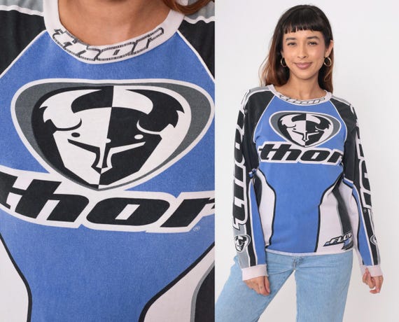 Vintage 90s Thor Motocross Jersey Long Raglan Sleeve Graphic