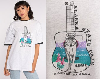 Alaska State Fair Shirt 1991 Wolf Shirt 90s Haines Alaska Animal TShirt Alaska Tee Vintage Graphic Shirt 1990s T Shirt Grey Extra Large Xl