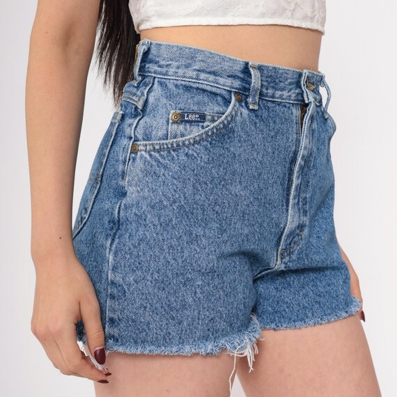 Lee Cut Off Shorts 80s 90s Denim Shorts Cutoff Jean Shorts High Waisted Cutoffs Frayed Stonewash Blue Vintage Small