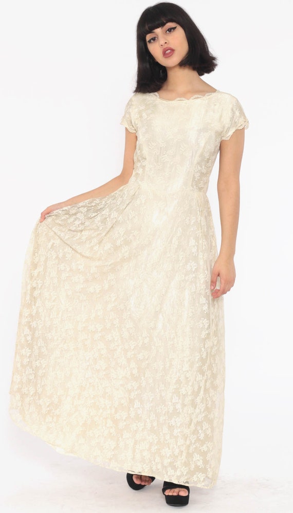 Long Lace Dress 60s Wedding Dress Cream Lace 70s … - image 2