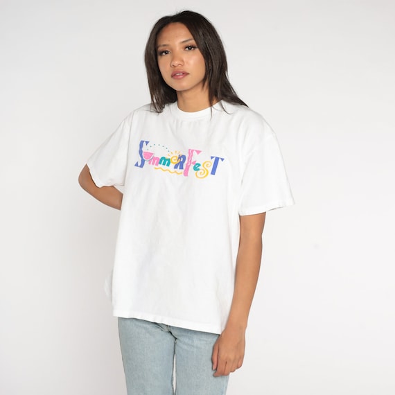 90s Summerfest Shirt Milwaukee Music Festival Shirt Wisconsin TShirt Band Graphic Tee White Vintage Crewneck 1990s Oneita Large L