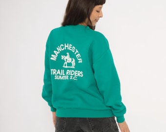 Manchester Trail Riders Equestrian Sweatshirt 90s Teal Green Horse Graphic Print Sumter South Carolina Riding Club Cotton Vintage Medium M