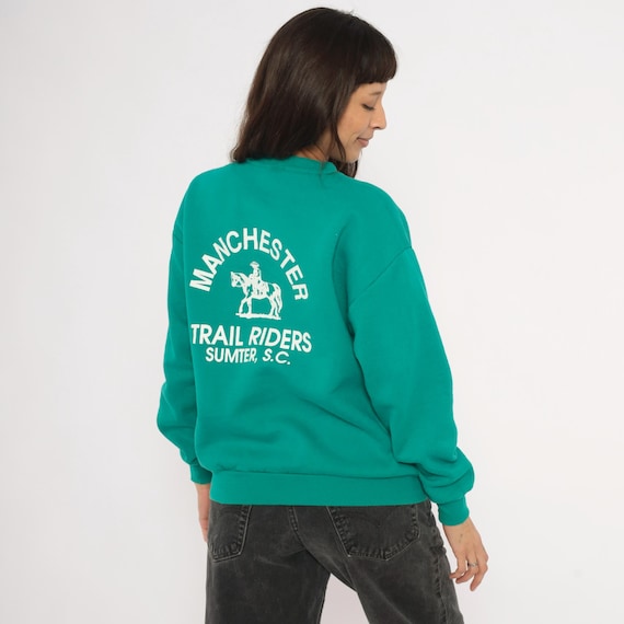 Manchester Trail Riders Equestrian Sweatshirt 90s Teal Green Horse Graphic Print Sumter South Carolina Riding Club Cotton Vintage Medium M