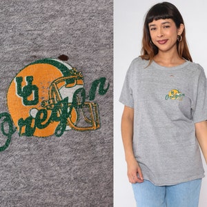 Vintage University Of Oregon Shirt 80s Ripped Destroyed Tshirt Distressed College Football T Shirt Grey Graphic Tee 1980s Champion Medium image 1