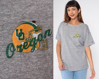 Vintage University Of Oregon Shirt 80s Ripped Destroyed Tshirt Distressed College Football T Shirt Grey Graphic Tee 1980s Champion Medium