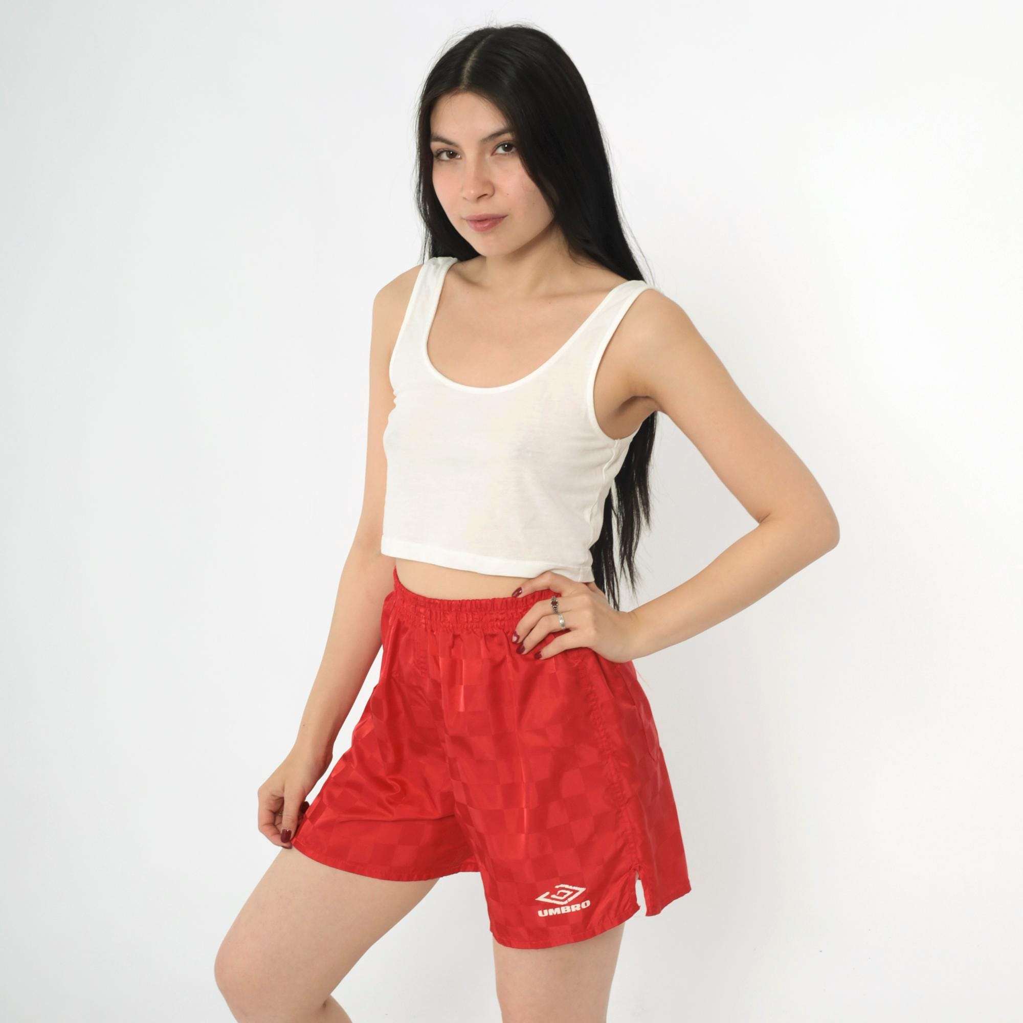 Vintage 90s Umbro Soccer Shorts Red Checkered Gym Shorts Running