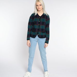 Checkered Cardigan Sweater -- Dark Academia Sweater 90s Green Black Knit Button Up 80s Vintage Nerd Large