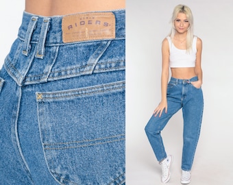 90s Riders Jeans Mom Jeans Tapered High Waist Jeans 1990s High Waisted Denim Pants Relaxed Vintage Blue Retro Denim Small 26 4