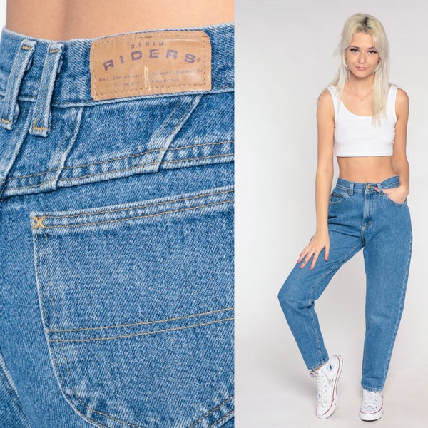 90s Riders Jeans Mom Jeans Tapered High Waist Jeans 1990s High Waisted Denim Pants Relaxed Vintage Blue Retro Denim Small 26 4