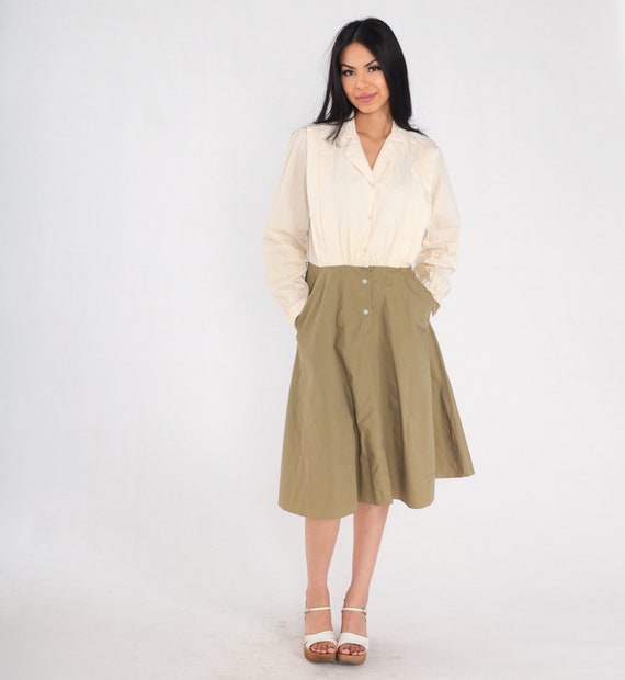 Shirtwaist Dress 80s Button Up Midi Dress Cream O… - image 2