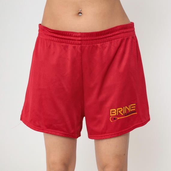 Vintage 90s Brine Lacrosse Shorts Red Mesh Nylon Athletic Gym Sport Running Workout Logo Elastic Waist Extra Large xl