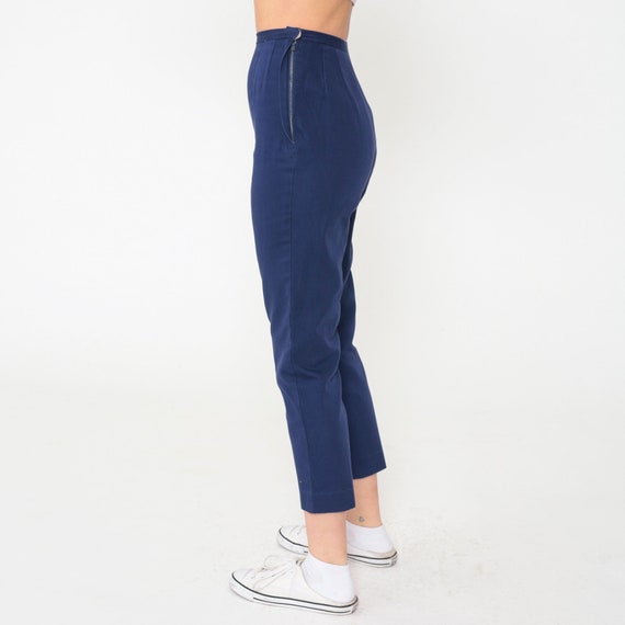 60s Ankle Pants Dark Blue Tapered Trousers Croppe… - image 6