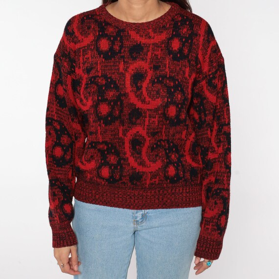 Paisley Sweater 80s Red Sweater Black Pullover Ju… - image 7