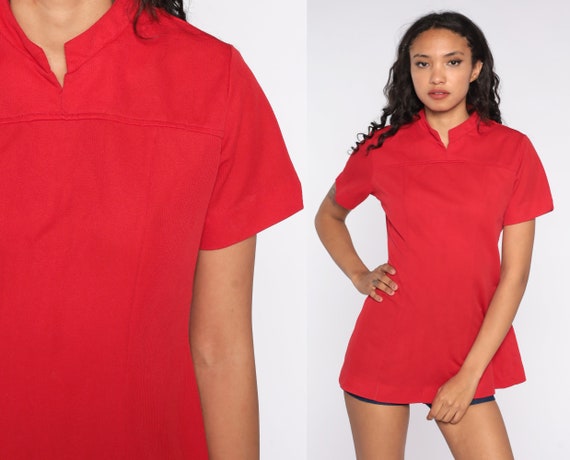 Red Mod Top 70s Mod Shirt Mandarin 