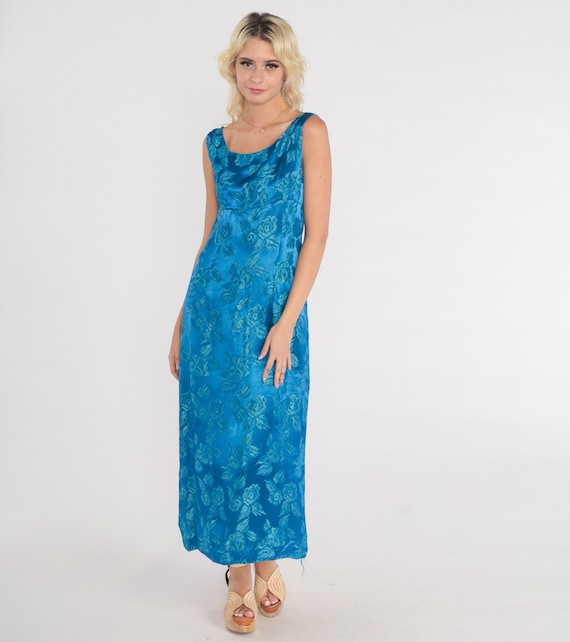 Brocade Party Dress 60s Maxi Dress Formal Party Dress Floral Empire Waist Dress Vintage Cocktail 1960s Sleeveless Small 4