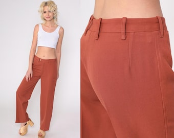 70s Straight Leg Pants Terra Cotta Trousers Boho Preppy Trousers 1970s High Rise Waist Vintage Seventies Creased Small