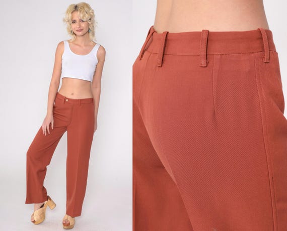 70s Straight Leg Pants Terra Cotta Trousers Boho Preppy Trousers 1970s High Rise Waist Vintage Seventies Creased Small