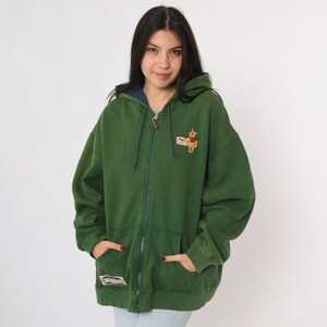 Winnie The Pooh Hoodie Sweatshirt Disney Store Zip Up Sweatshirt Retro Disney Cartoon Hooded Green Hood Vintage 00s Oversize Large
