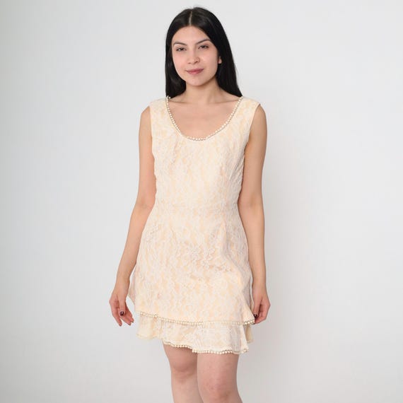 60s Cream Lace Dress Vintage Lilli Diamond Cocktail Party Mini 1960s Formal Mod Shift Mad Men Sleeveless Jackie O Evening Extra Small xs