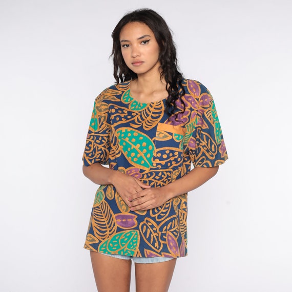 Tropical Leaf Shirt 90s Jungle  Tshirt Vintage Surfer Shirt 1990s Retro Tee Graphic Large L