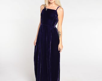 Vestido largo vintage de terciopelo morado oscuro de los años 70, vestido de fiesta sin mangas, vestido largo estilo bohemio glamuroso, vestido formal retro para cóctel, años 70, talla extra pequeña xs
