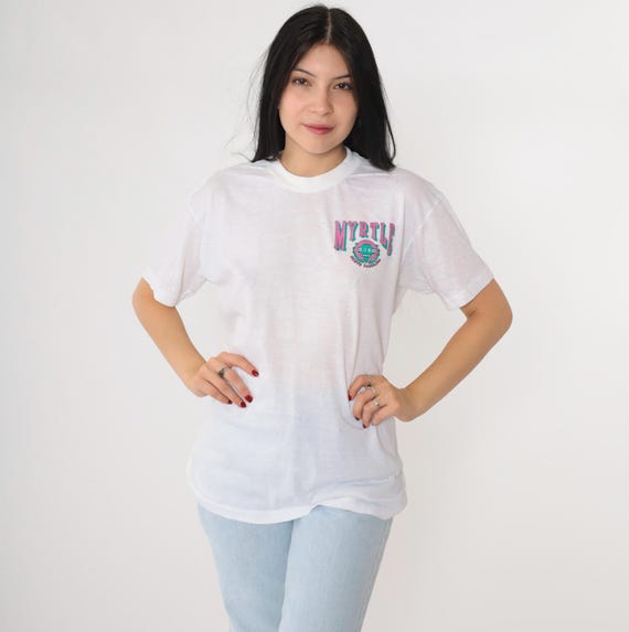 Vintage Myrtle Beach Shirt 90s White Semi-Sheer South Carolina T-Shirt Graphic Tee Retro Tourist Travel TShirt 1990s Single Stitch Medium