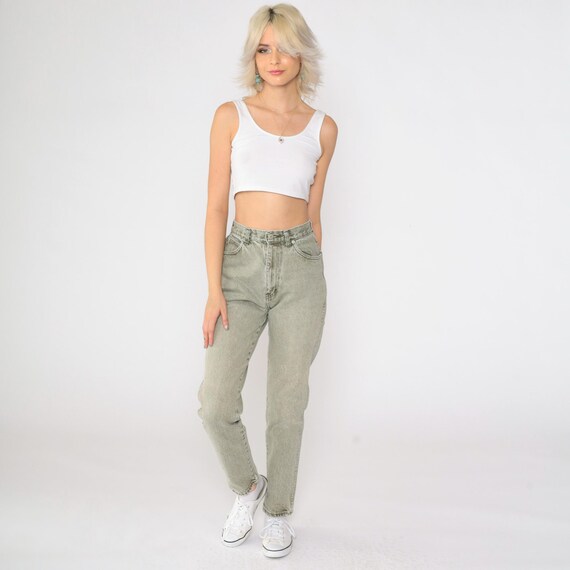 Vintage Jordache Jeans 90s Olive Green Mom Skinny Jeans High Waisted Rise Slim Tapered Denim Pants Retro Streetwear 1990s Small S