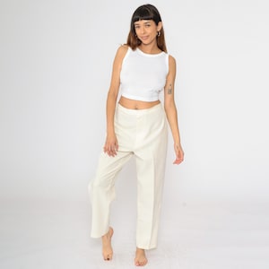 Ivory Straight Leg Pants High Waisted Trousers 80s 90s Tapered Vintage Summer Slacks 1980s Medium 30-31 Waist