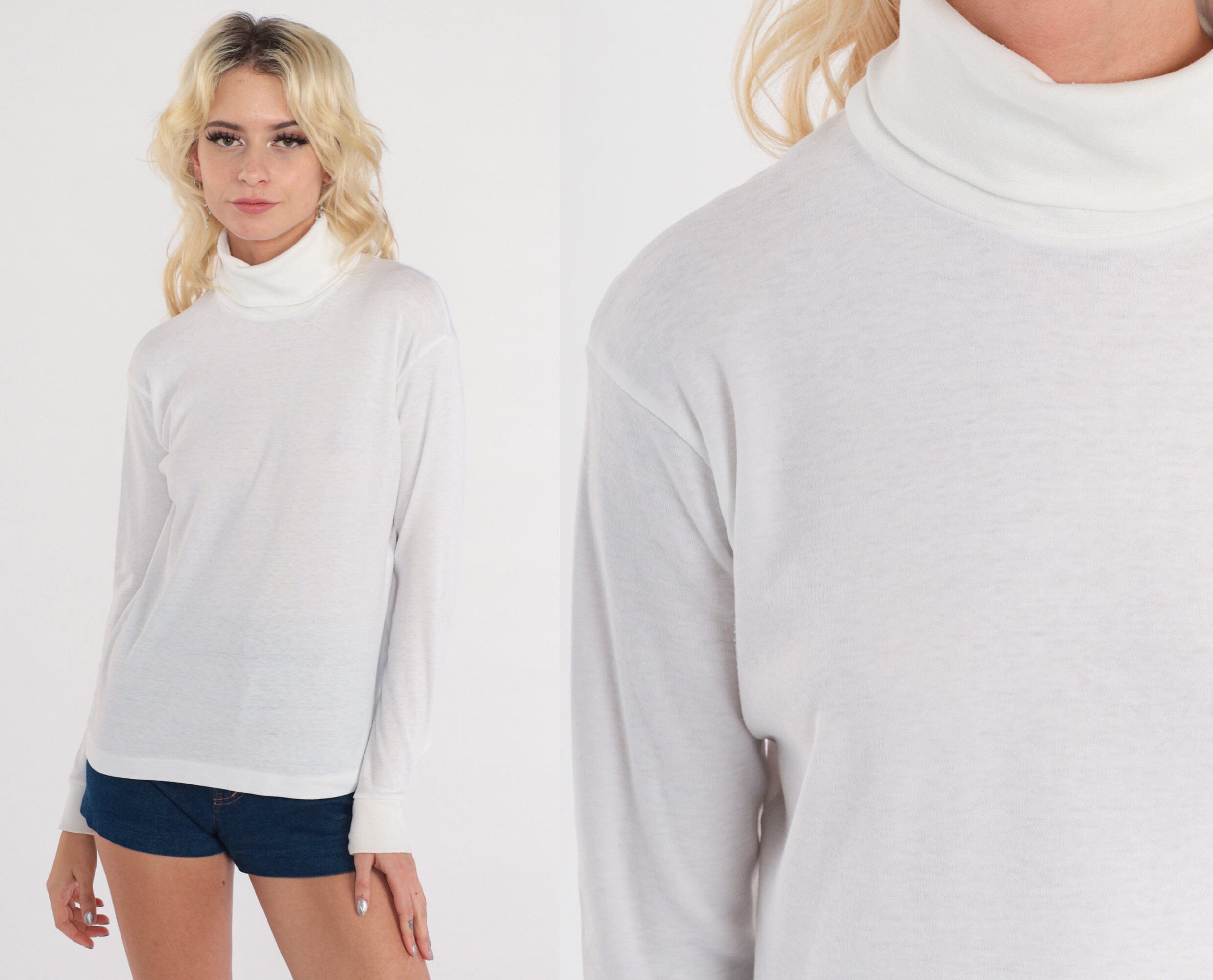 White Turtleneck Shirt 80s Semi-sheer Long Sleeve Shirt White Turtleneck Shirt 80s Semi-sheer Long Sleeve Shirt