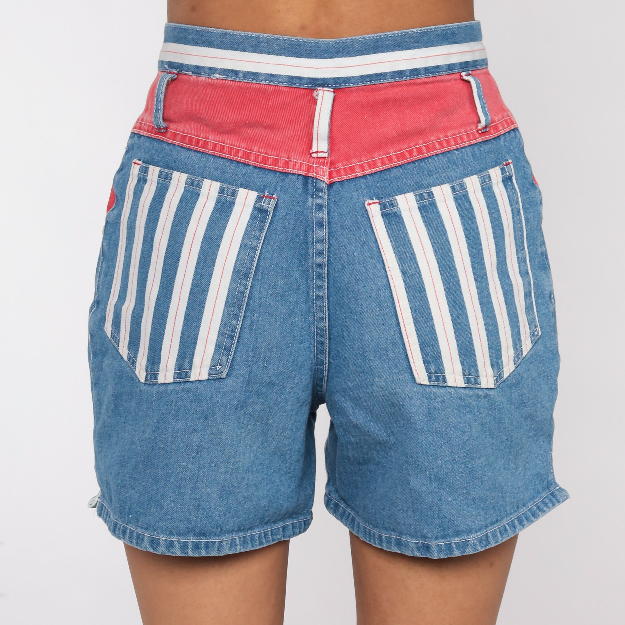 Striped Jean Shorts 90s Red White Blue Shorts Denim Shorts Etsy
