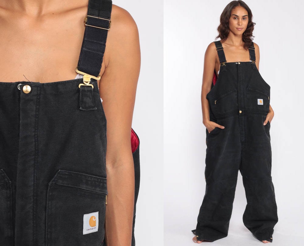 Carhartt Overalls Baggy Pants Cargo Dungarees Black QUILTED Lined Coveralls Utility Pants Long