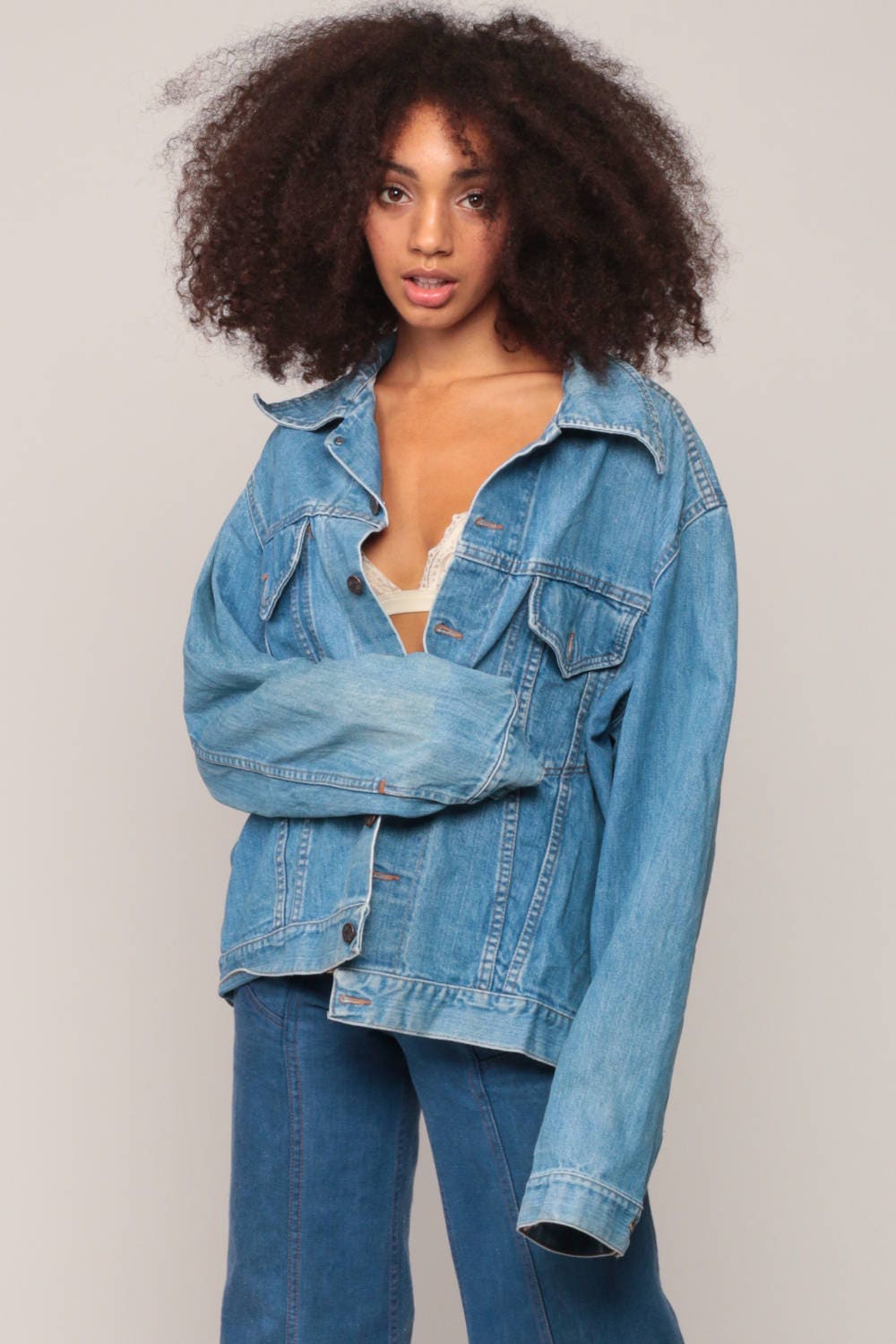 70s Denim Jacket XL Boho Blue Biker Jean Jacket Vintage Oversized ...