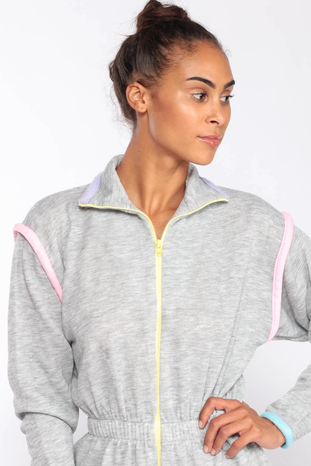 One Piece Sweatsuit 80s Tracksuit Jumpsuit Sweat Suit Sports Grey 