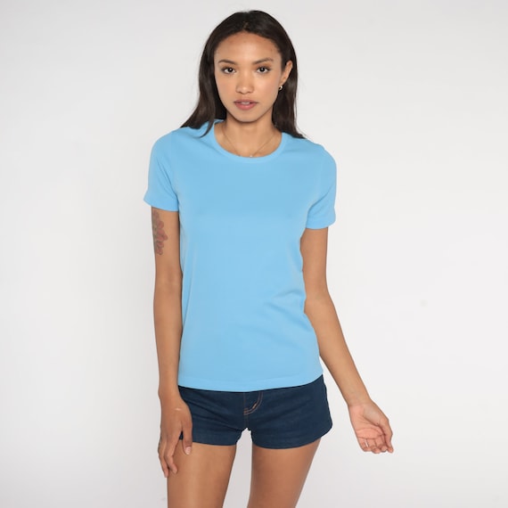 Baby Blue T Shirt Baby Tee Shirt Vintage Plain Shirt Tee Shirt 70s T Shirt Tight Girly Fit Basic Tee Tshirt 1970s Short Sleeve Small