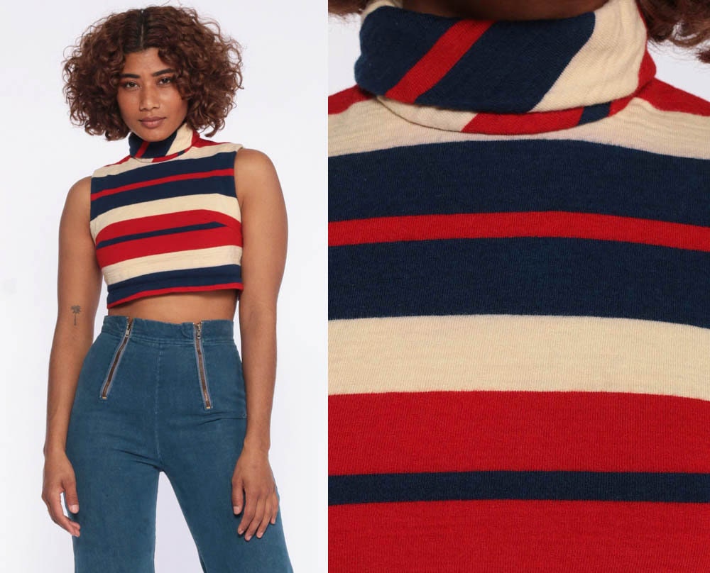 Striped Wool Crop Top Retro Shirt 70s 