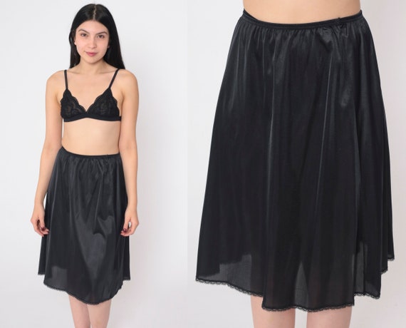 Black Slip Skirt 80s Vanity Fair Lingerie Skirt M… - image 1