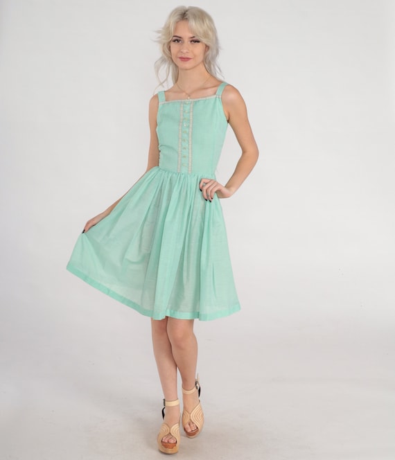 60s Sundress Mint Green Mini Dress Retro Day Dres… - image 2