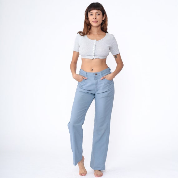70s Flared Trousers Baby Blue Wrangler Pants Retro High Waisted Rise Bellbottoms Retro Slacks Bell Bottom Vintage 1970s Men's Medium 31