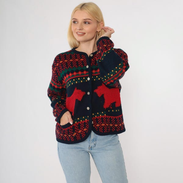 80’s Chunky Knit Graphic Sweater with Scottie Dogs by Adele Knitwear main image 1